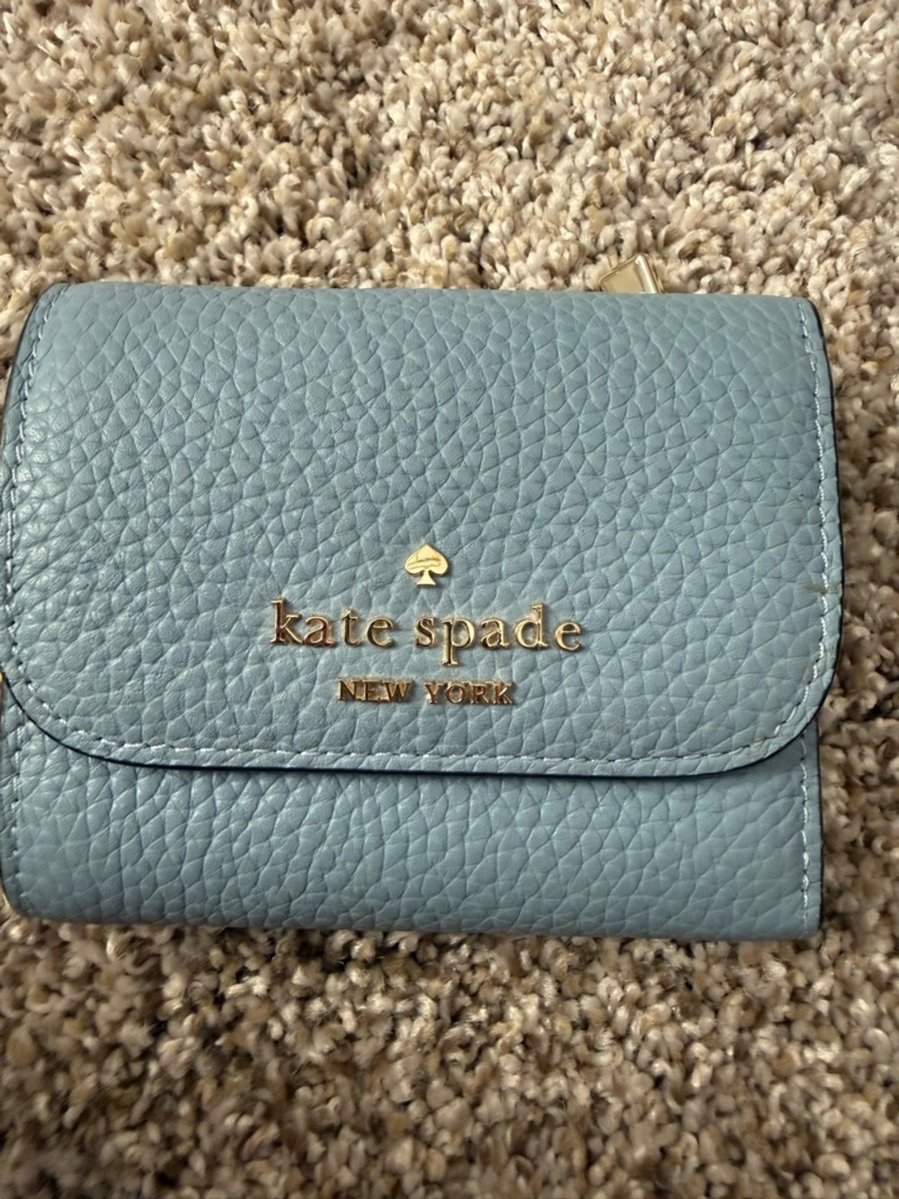 kate spade New York Pebbled Leather Mini Wallet in Dusty Blue